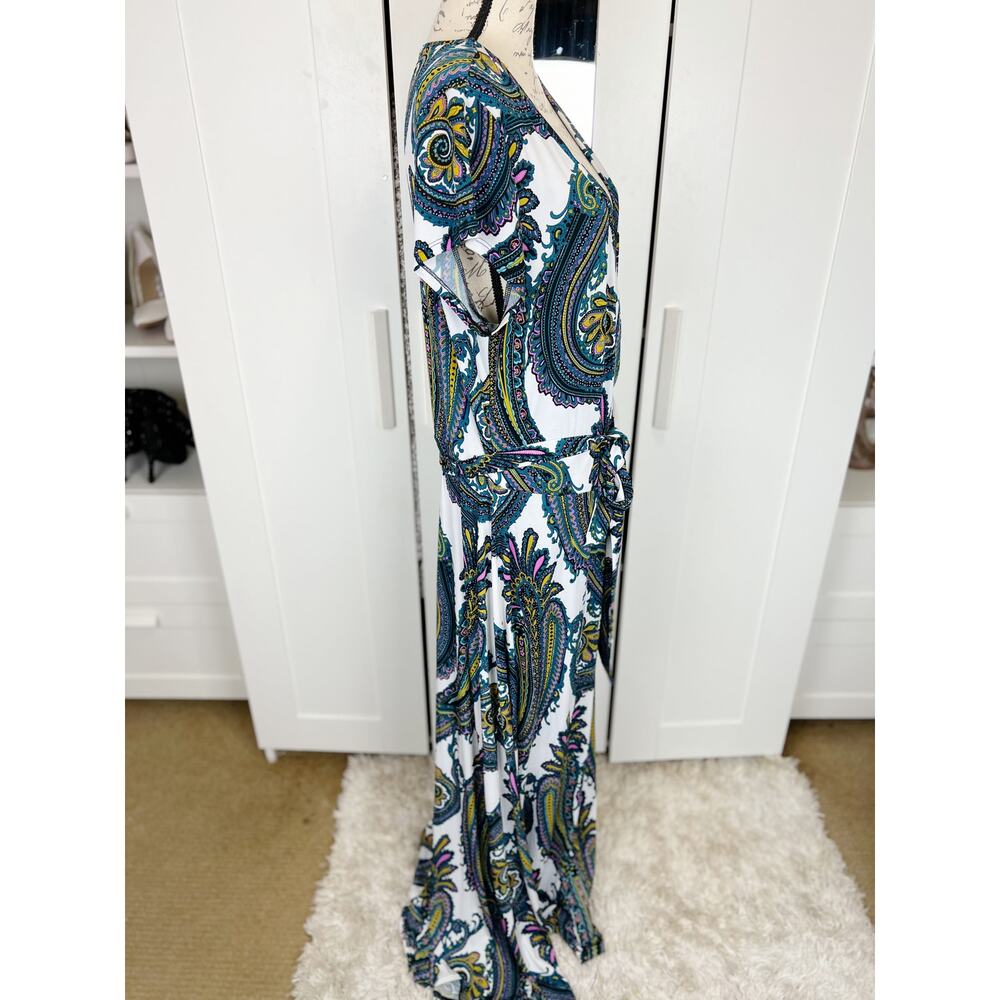 Ashley Stewart Multicolor Paisley Print Short Sleeve Wrap‎ Maxi Dress Size 14/16 - Picture 3 of 8